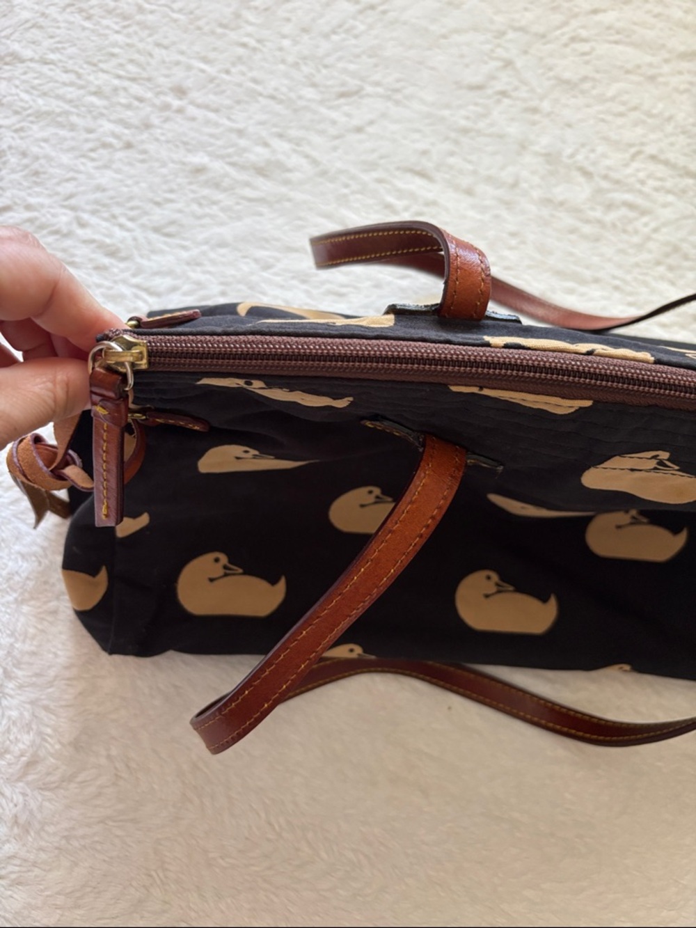 Dooney and Bourke Canvas Bag with Signature Duck Print and Leather Handles - Picture 8 of 13
